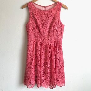 Adrianna Papell Pink Floral Lace Overlay Fit And Flare Formal Mini Dress